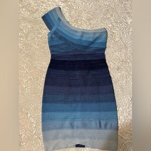 Herve Leger one-shoulder ombré blue bandage Dress. Medium. Bodycon Authetic